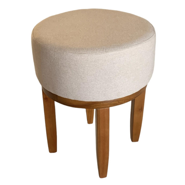 Jolie tabouret ronde CAPUCINE pour coiffeuse en  lin beige