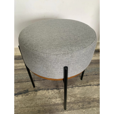 Pouf JASMIN avec base en métal et table d'appoint en  lin gris