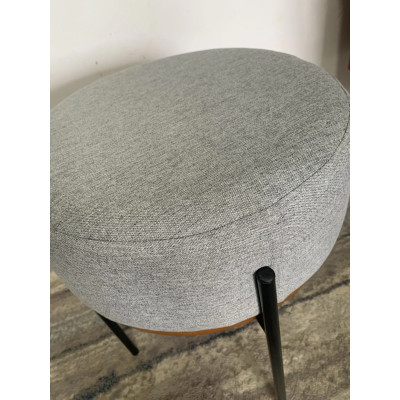 Pouf JASMIN avec base en métal et table d'appoint en  lin gris
