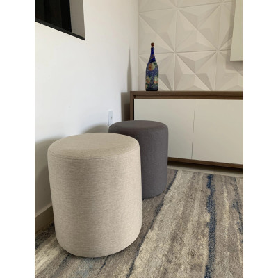 Pouf rond traditionnel CAMOMILLE en lin beige Pouf rond traditionnel CAMOMILLE en lin beige