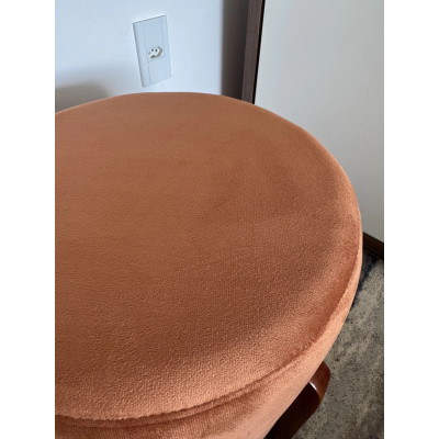 Pouf rond de luxe LOTUS pieds en bois massif et tissu en velours saumon