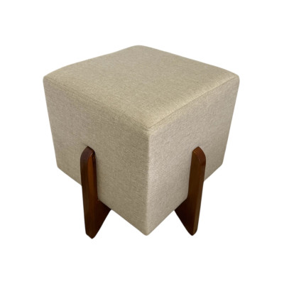 Pouf carré de luxe IRIS avec pieds en bois massif lin beige