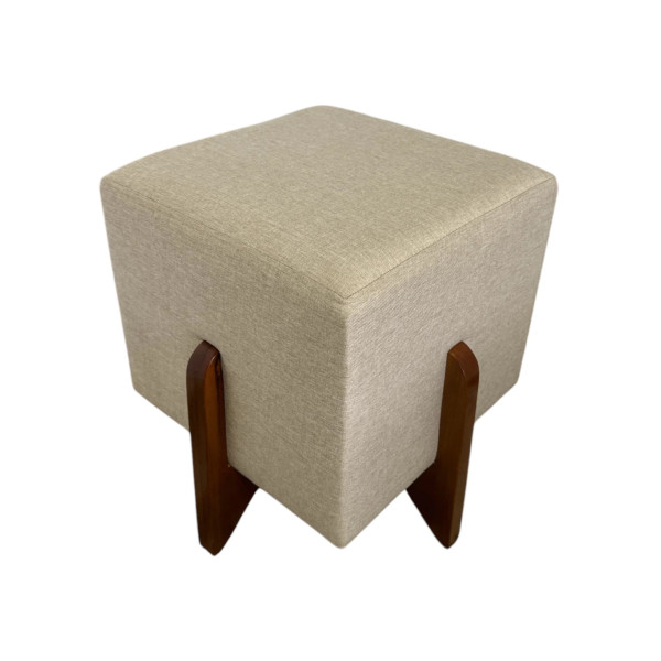 Pouf carré de luxe IRIS avec pieds en bois massif lin beige
