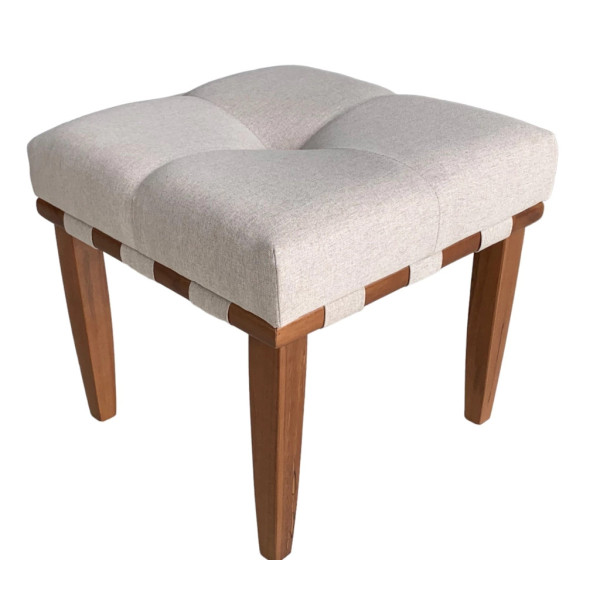 Tabouret pouf ASTRE avec pieds carrés en bois massif et tissu lin beige
