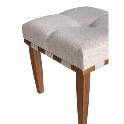 Tabouret pouf ASTRE avec pieds carrés en bois massif et tissu lin beige
