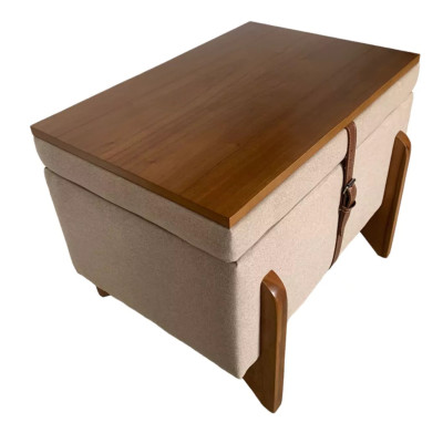 Coffre Pouf table basse Flex ACACIA avec pieds et plateau en bois massif et tissu en lin beige Coffre Pouf table basse Flex ACACIA avec pieds et plateau en bois massif et tissu en lin beige