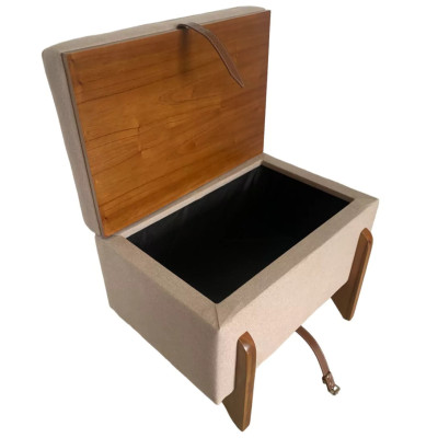 Coffre Pouf table basse Flex ACACIA avec pieds et plateau en bois massif et tissu en lin beige Coffre Pouf table basse Flex ACACIA avec pieds et plateau en bois massif et tissu en lin beige