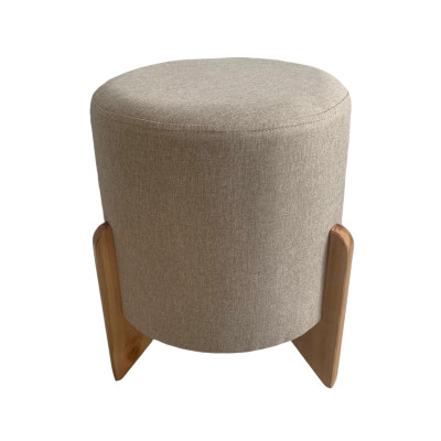 Pouf rond de luxe LOTUS  avec pieds en bois massif lin graphite
