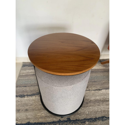 Kit Pouf CAMELIA  en lin gris + table d'appoint