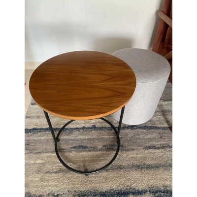 Kit Pouf CAMELIA  en lin gris + table d'appoint