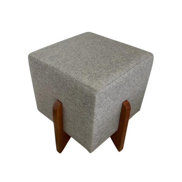 Pouf carré de luxe IRIS avec pieds en bois massif et tissu en lin  gris
