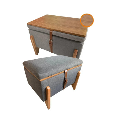 Coffre Pouf table basse Flex ACACIA avec pieds et plateau en bois massif et tissu en lin graphite Coffre Pouf table basse Flex ACACIA avec pieds et plateau en bois massif et tissu en lin graphite