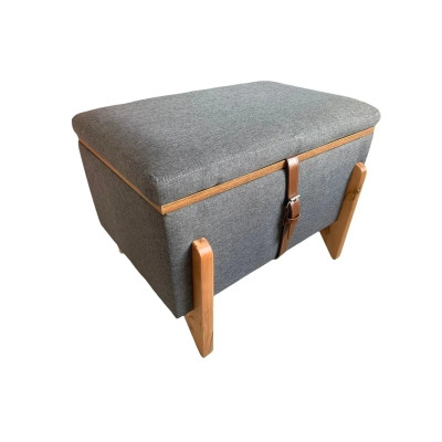 Coffre Pouf table basse Flex ACACIA avec pieds et plateau en bois massif et tissu en lin graphite Coffre Pouf table basse Flex ACACIA avec pieds et plateau en bois massif et tissu en lin graphite