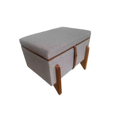 Coffre Pouf table basse Flex ACACIA avec pieds et plateau en bois massif et tissu en lin gris Coffre Pouf table basse Flex ACACIA avec pieds et plateau en bois massif et tissu en lin gris