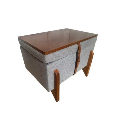 Coffre Pouf table basse Flex ACACIA avec pieds et plateau en bois massif et tissu en lin gris Coffre Pouf table basse Flex ACACIA avec pieds et plateau en bois massif et tissu en lin gris