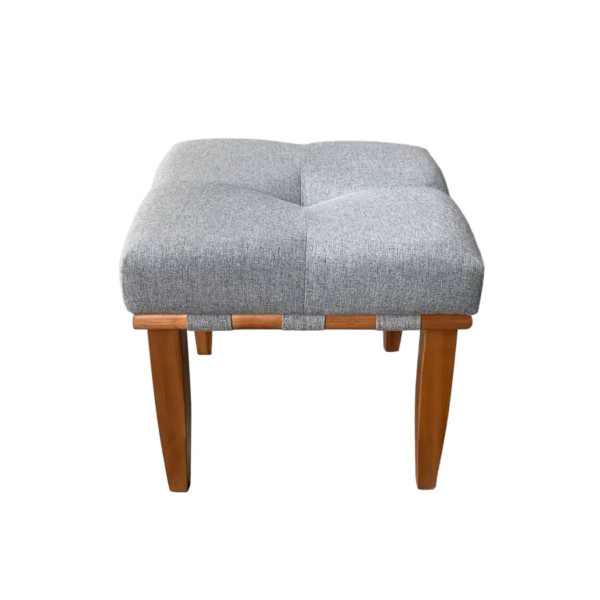 Tabouret pouf ASTRE avec pieds carrés  en bois massif et tissu lin gris