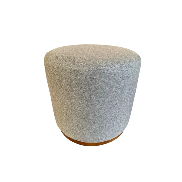Pouf rond ORCHIDEE avec piètement en bois massif et tissu en lin gris