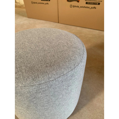 Pouf rond ORCHIDEE avec piètement en bois massif et tissu en lin gris