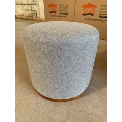 Pouf rond ORCHIDEE avec piètement en bois massif et tissu en lin gris
