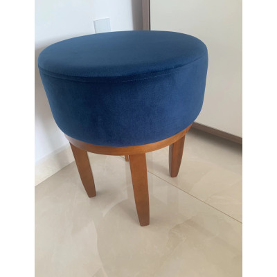Joli tabouret rond CAPUCINE pour coiffeuse en velours bleu