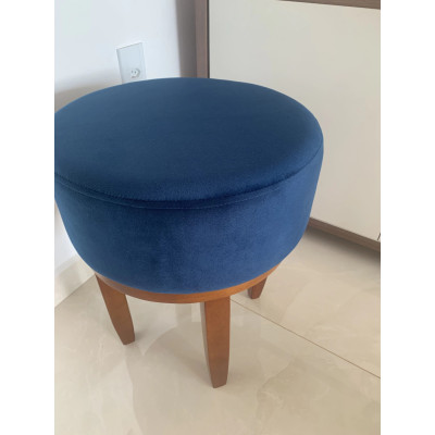 Joli tabouret rond CAPUCINE pour coiffeuse en velours bleu