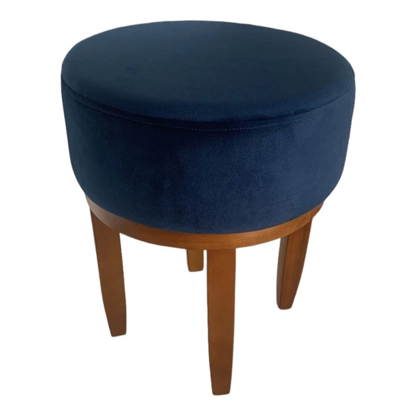 Joli tabouret rond CAPUCINE pour coiffeuse en velours bleu