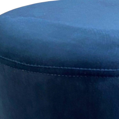 Pouf rond de luxe LOTUS pieds en bois massif et tissu en velours bleu