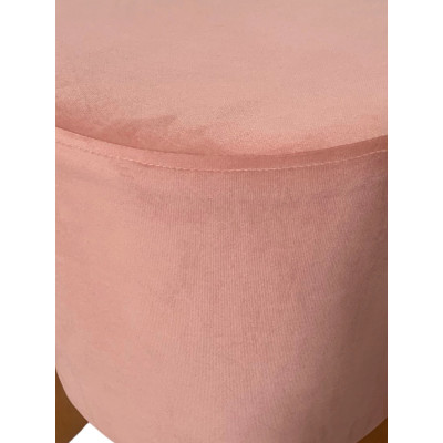 Pouf rond de luxe LOTUS  avec pieds en bois massif et  tissu en velours saumon