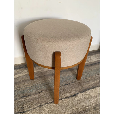 Pouf TULIPE avec pieds et plateau en bois massif et tissu en lin beige Pouf TULIPE avec pieds et plateau en bois massif et tissu en lin beige