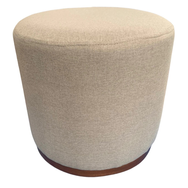 Pouf rond ORCHIDEE avec piètement en bois massif et tissu en lin beige
