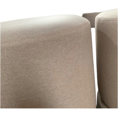 Pouf rond ORCHIDEE avec piètement en bois massif et tissu en lin beige
