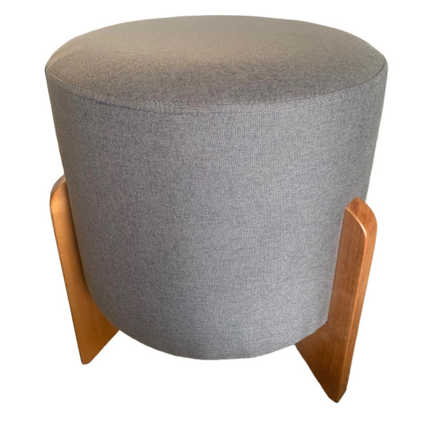 Pouf rond de luxe LOTUS avec pieds en bois massif et tissu en lin graphite