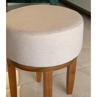 Jolie tabouret ronde CAPUCINE pour coiffeuse en  lin beige